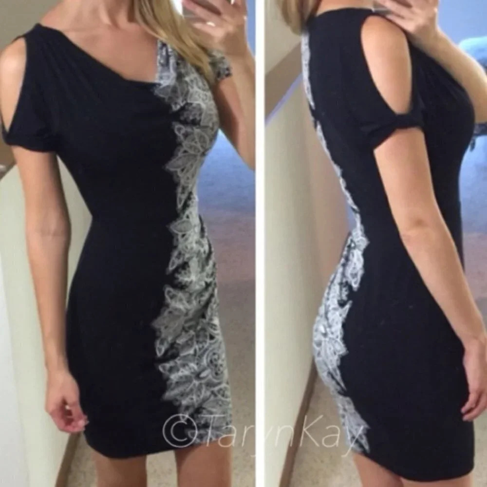 BCBGMAXAZRIA Black Combo Helanlie Jersey‎ Dress